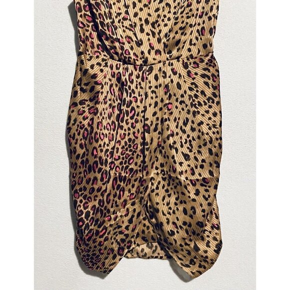 Express Dress Womens Medium Leopard Print Draped Satin Mini Sheath V Neck Boho - Picture 3 of 8